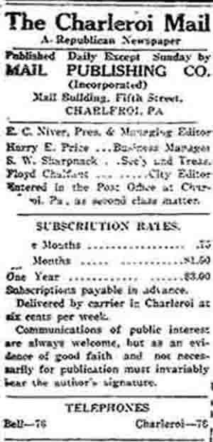 Charleroi Mail Newspaper Info 1914