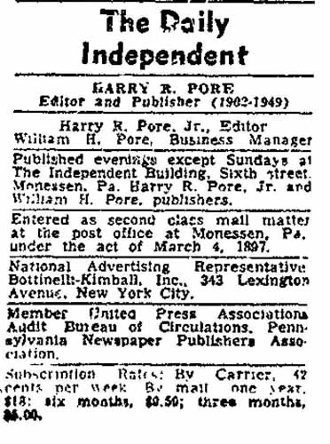 listing of Monessen PA newspaper staff