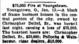 Newspaper item, Fire in Youngstown Ohio 1903, found in SW PA newspaper