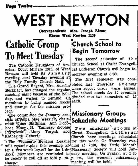 large newspaper article Jan 2 1957 churches