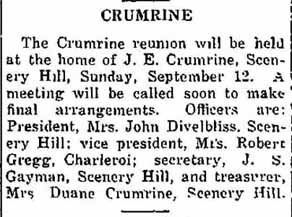 Newspaper notice 1937 Crumrine reunion