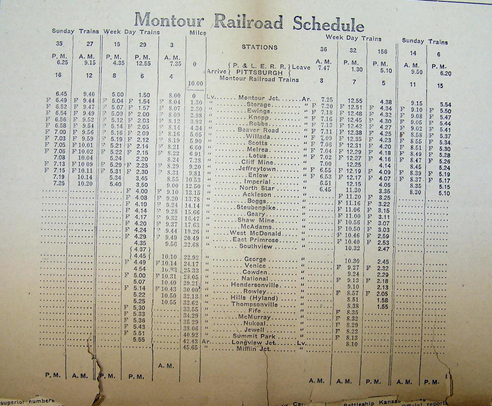 1914 Montour Railroad Schedule