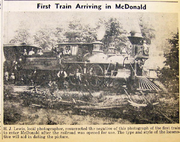 FIRST LOCOMOTIVE ARRIVES IN McDONALD PENNSYLVANIA - Undated Photograph from the 1800s