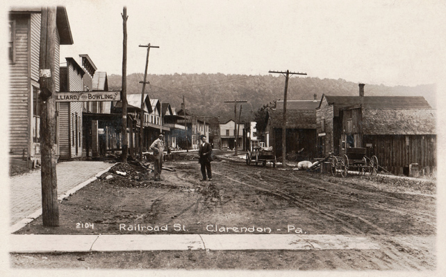 Clarendon postcard of Railroad Street