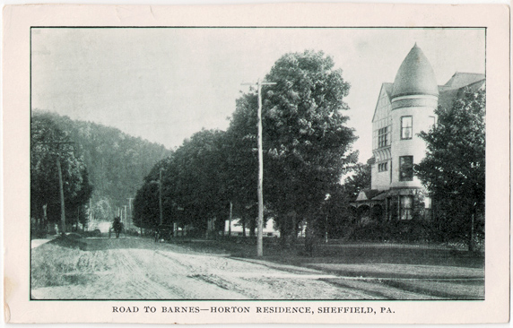 Postcard showing the road to Barnes with Horton residence in Sheffield