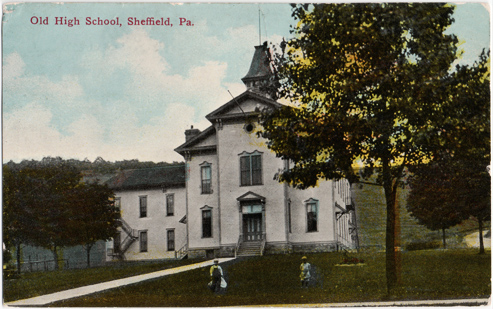 Old Sheffield High School - postcard courtesy of Warren Co Historical Society