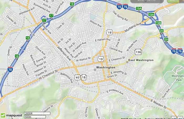 Current Streets of Washington County PA Showing I-70 and I-79 