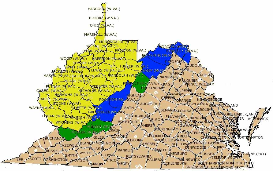 West Virginia-Virginia Map excluding Washington County PA