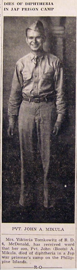 PVT. John A. 'BOOTS' MIKULA, WWII