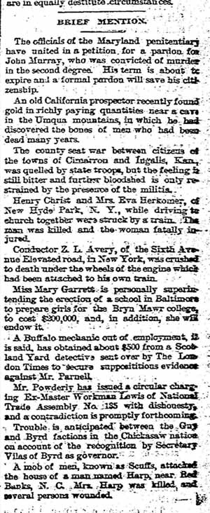 Frederick County, Maryland BRIEF MENTION Column Jan 15 1889