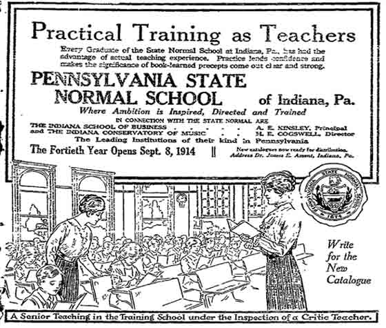 1914 Ad Pennsylvania State Normal School of Indiana PA