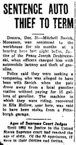 MITCHELL SAVICH of Monessen PA Dec 1937