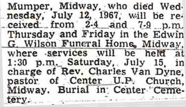 Funeral Notice of __?__ Mumper 1967