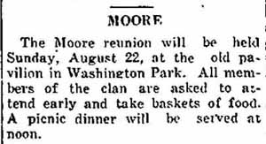 Newspaper notice 1937 Moore Family Reunion