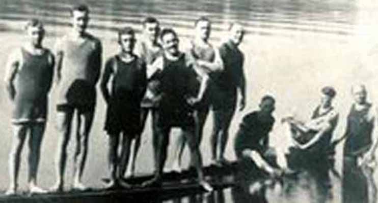 close-up of boys & men, Monongahela River, Millsboro, PA, about 1900