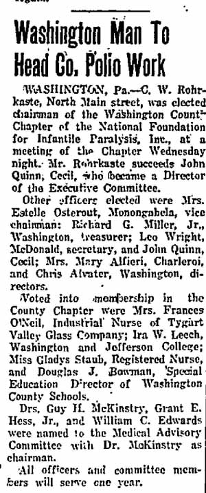From the Charleroi Mail newspaper, Polio article, July 1, 1950