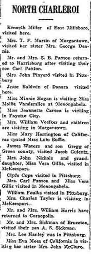 Local Glances 1914 Charleroi PA Newspaper