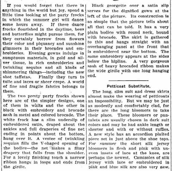 Description July 1919 Pretty Party Frocks: Women's Party Dresses