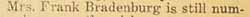 Partial newspaper article about Mrs. Frank Brandenburg 1920
