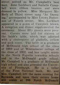 Part 2 Marriage Notice for James Wilson CAMPBELL to Rosana Lockhart,Thurs., September 4, 1924