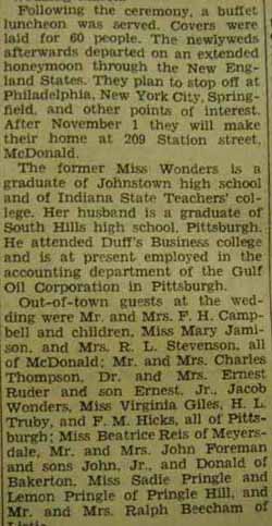 Part 2 Marriage notice for R. Wayne CAMPBELL to Margaretta Wonders,  October 18, 1936
