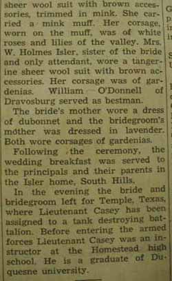 Part 2 Marriage Notice for Frank R. CASEY to Emma Evelyn Charlier, 5 Nov 1942