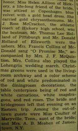 Part 2 Marriage notice for Daniel Howard DAVIS, Jr. to Mary Helen Farrar, 1 Dec 1937