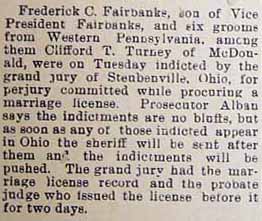 Marriage License alleged perjury of Frederick C. FAIRBANKS, no bride named