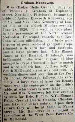 Marriage Notice for  Arthur Elsworth KENNEWEG to Gladys Belle Graham, 28 Jun 1926