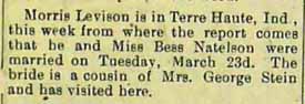 Article 2 Marriage Notice for Morris LEVISON to Bess Natelson, 23 Mar 1909