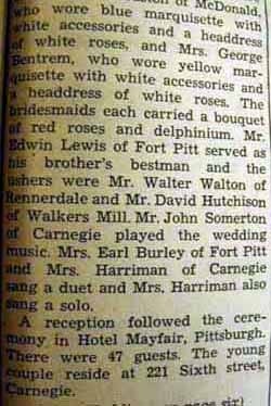 Part 2 Marriage Notice for 
David J. LEWIS, Jr. to Myra Bentrem, 21 Jun 1940