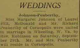 Marriage Notice for Richard PENBERTHY to Margaret Johnson, 29 Sep 1928