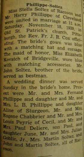 Marriage Notice for 
Clovis PHILLIPPE to Celestine Ranco, no date, in 10-31-1896 paper