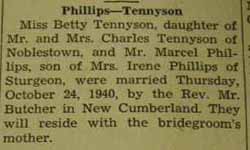 Marriage notice for 
Marcel PHILLIPS to Betty Tennyson, 24 Oct 1940