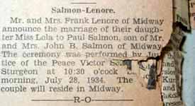 Marriage Notice for Paul SALMON to Lola Lenore, 28 Jul 1934