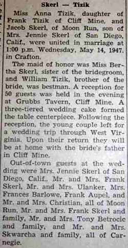 Marriage Notice for Jacob SKERL to Anna Tizik, 14 May 1947