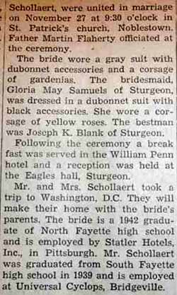 Part 2 Marriage Notice for Raymond SCHOLLAERT to Audrey Marie Delaney, 27 Nov 1947