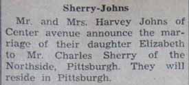 Marriage Notice for Charles SHERRY to Elizabeth Johns, no date, in 3-3-1939 paper