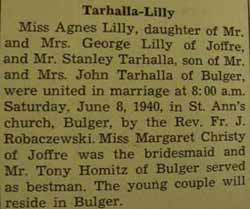 Marriage Notice for 
 Stanley TARHALLA to Agnes Lilly, 8 Jun 1940
