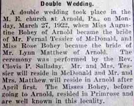 Marriage Notice for Fernal TESSIER to Augustine Bohey, 27 Mar 1922