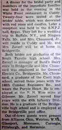 Part 3 Marriage Notice for Eugene A. CHAUSSARD to Rebecca Petrillo, 28 Jun 1947