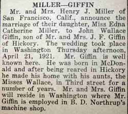 Article 2 Marriage Notice for John Wallace GIFFIN to Edna Catherine Miller, 21 Apr 1921