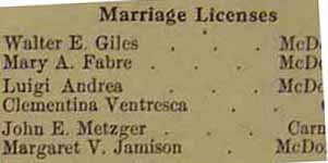 Marriage License: Walter E. GILES to Celia Fabre, 7 Jun 1912 (License)