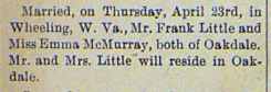 Marriage Notice for Frank LITTLE to Emma McMurray, 23 Apr 1908