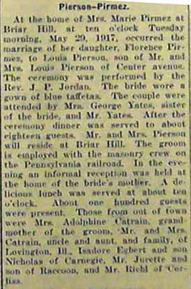Marriage Notice for Louis PIERSON to Florence Pirmez, 29 May 1917