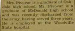 Part 2 Marriage Notice for Joseph PIVOVAR to Betty Jane Latshaw, 19 Jun 1946