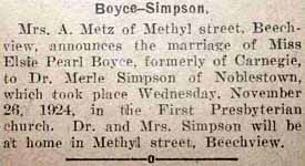 Marriage Notice for Merle SIMPSON to Elsie Pearl Boyce, 26 Nov 1924