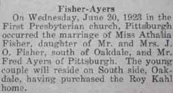 Marriage Notice for ayers_fisher_06-28-1923