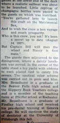 Part 2 Marriage Notice for William L. BROADHURST to Nancy Jane Moore, 10 Aug 1938