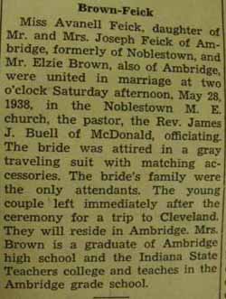 Marriage Notice for Elzie BROWN to Avanell Feick, 28 May 1938
